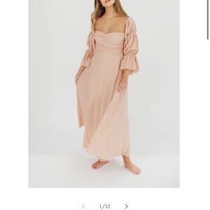 Worth Collective Blush colored off the shoulder dress